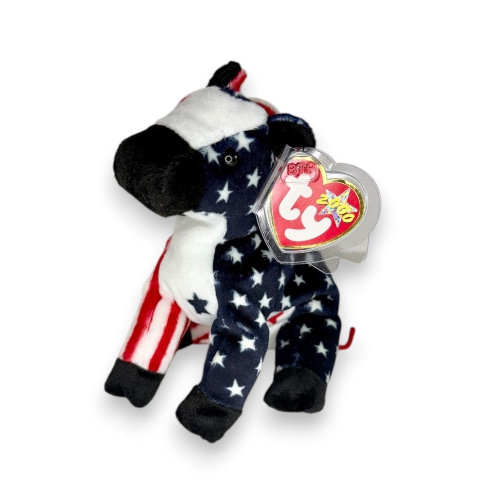 Lefty 2000 the Donkey | Stars & Stripes Cutie | Mint Heart Tag TY Beanie Baby